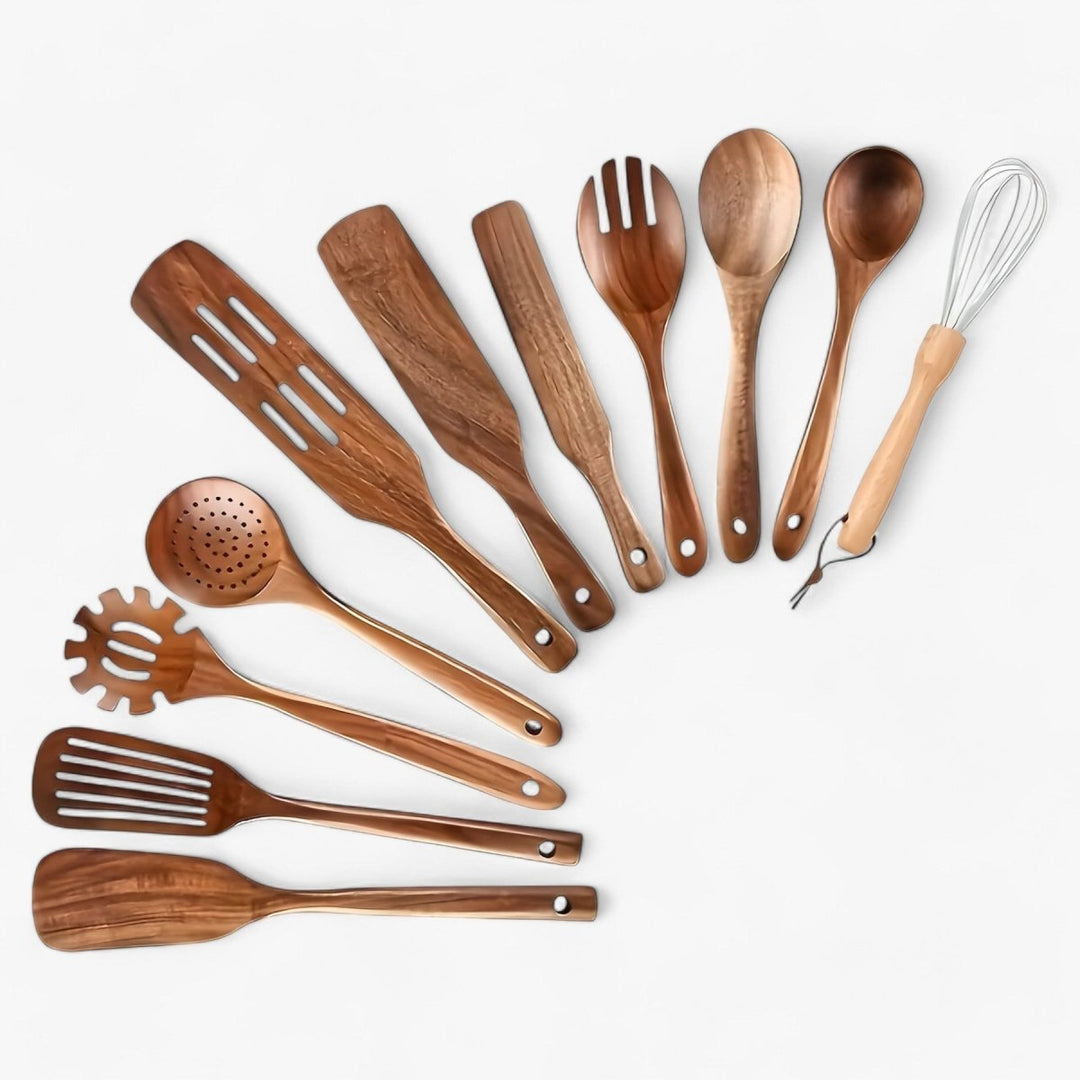 11-teiliges Holz Küchenutensilien-Set für die Küche, hitzebeständig & kratzfest. Perfekte Kochhelfer.
