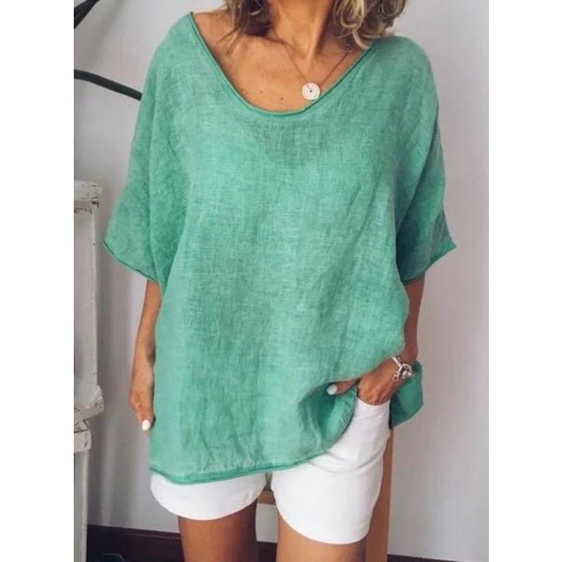 Leichtes, atmungsaktives Leinen Damen T-Shirt Elin, oversized. Ideales Sommer Kurzarm Oberteil für jede Gelegenheit.