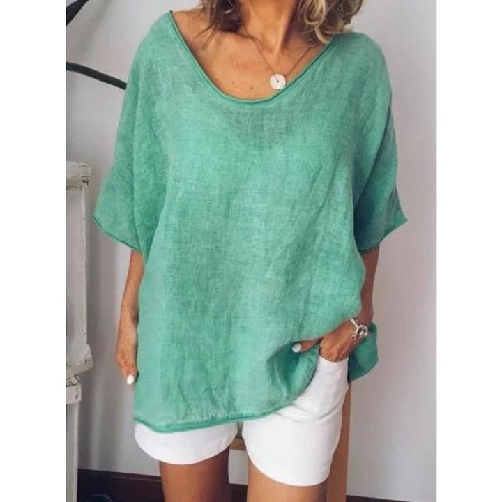 Leichtes, atmungsaktives Leinen Damen T-Shirt Elin, oversized. Ideales Sommer Kurzarm Oberteil für jede Gelegenheit.