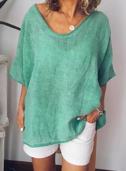 Vielseitiges oversized Leinen Damen T-Shirt Elin. Perfekt für sommerliche Freizeit, Urlaub oder als bequemes Alltagsoberteil.