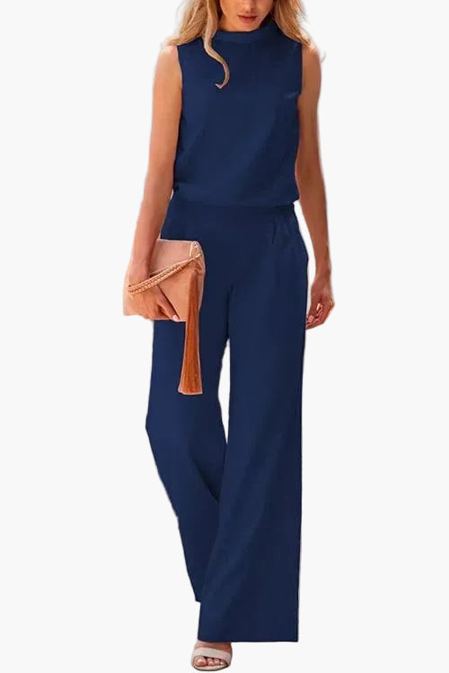 Damen Jumpsuit ärmellos, weites Bein, ideal für ein elegantes Business Outfit oder entspannte Freizeit.