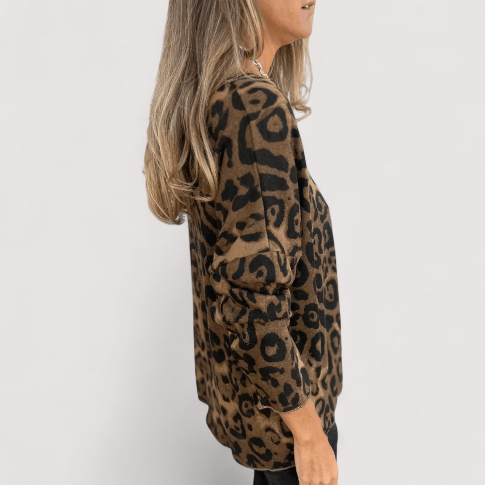 Bequemes Damen Freizeit Shirt mit Leopardenmuster, lockere Passform für hohen Tragekomfort.