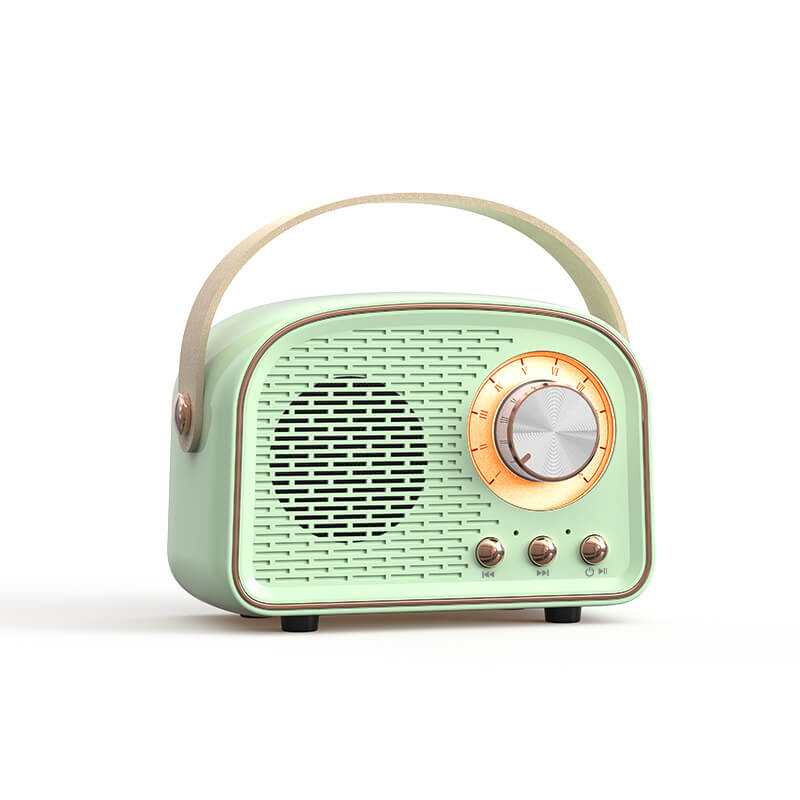 Kompakter RetroVibe Bluetooth Lautsprecher mit FM-Radio für nostalgischen und modernen Musikgenuss.