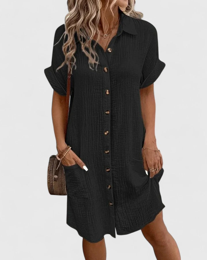 Damenmode: Elegantes Sommer Midi-Kleid im Büro-Look. Vielseitig & bequem für den Arbeitsalltag.