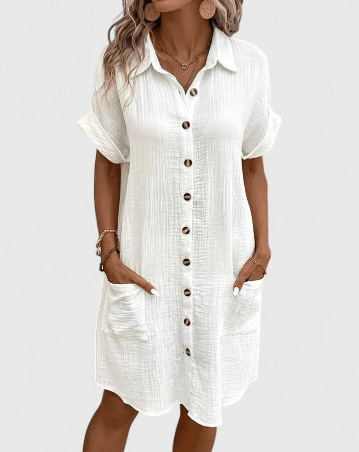 Frühlingshaftes Damen Midi-Kleid, locker fallend. Das ideale Sommerkleid für Übergangszeiten.