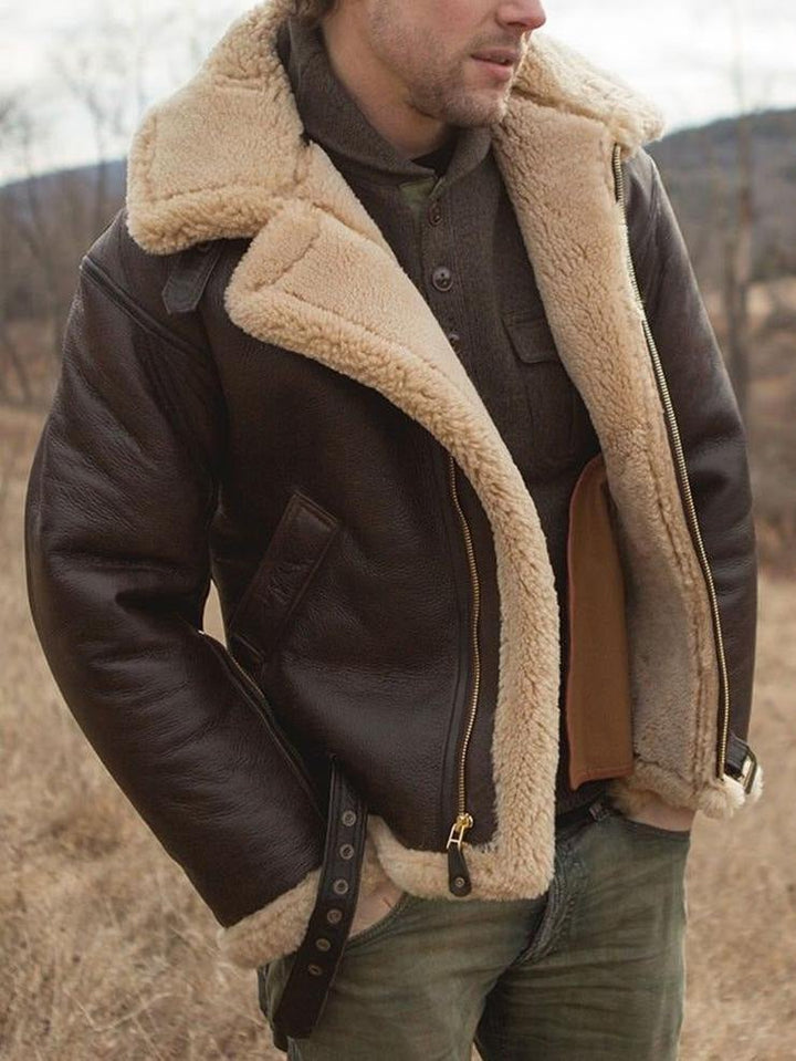 Dunkelbraune Herren Piloten Winterjacke Regular Fit, warm & stilvoll, ideal für Kälteschutz.