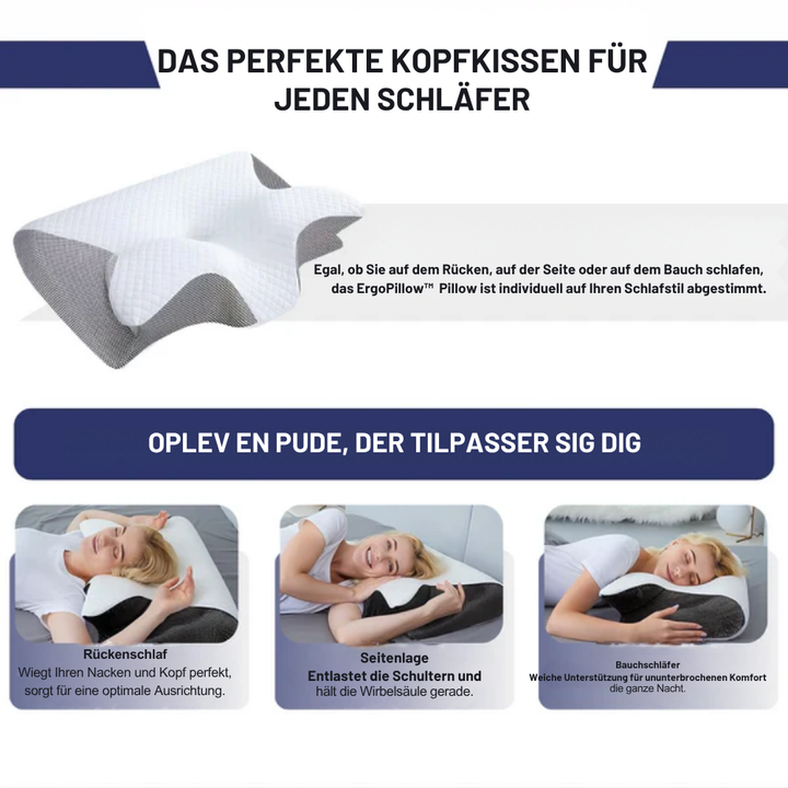 Formstabiles ergonomisches Kopfkissen, speziell für Nacken und Schultern konzipiert, bietet stabilen Halt die ganze Nacht.