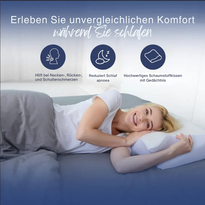 Komfortables Nackenkissen zur Linderung von Schulter- und Nackenschmerzen, ergonomisch, atmungsaktiv, für erholsamen Schlaf.