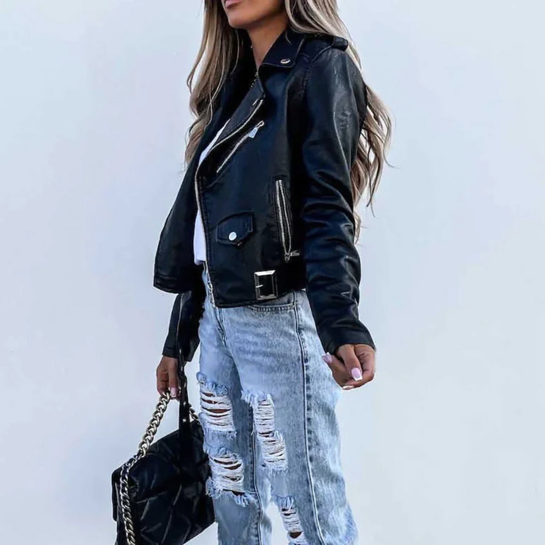 Elegante Damen Übergangsjacke mit Reißverschluss & Stehkragen, vielseitig für Frühling/Herbst.