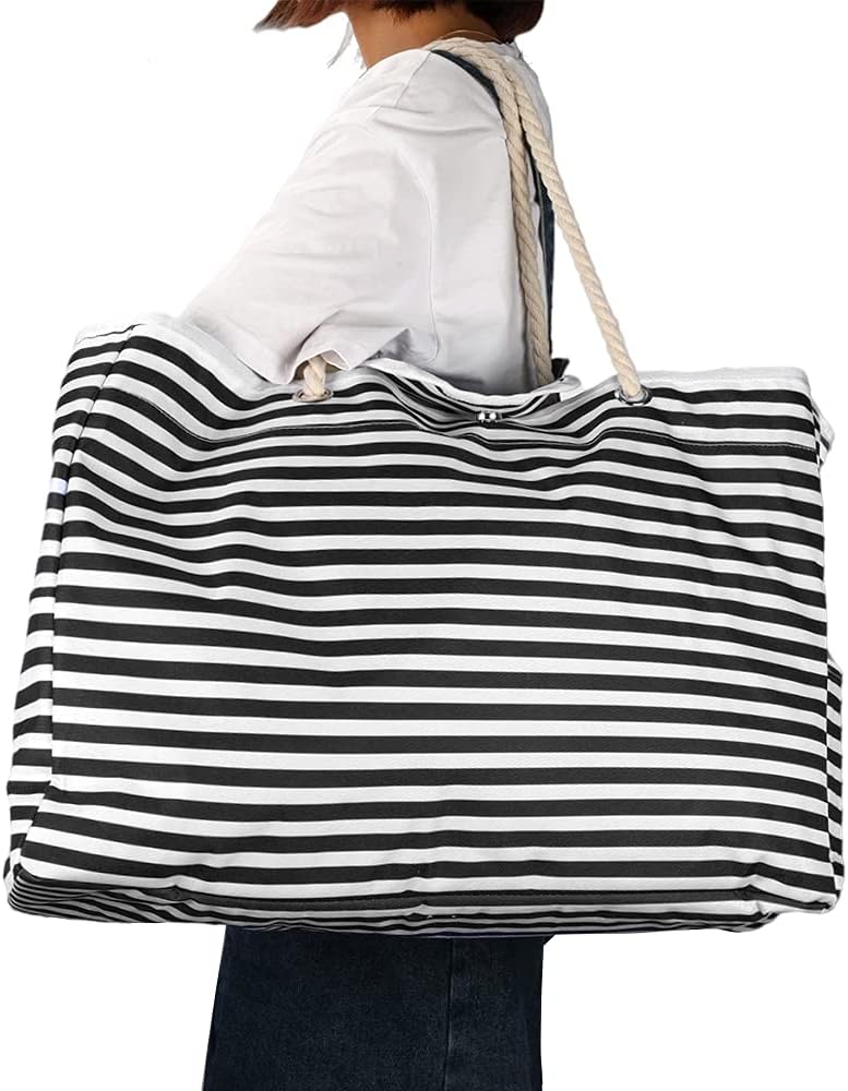 Wasserdichte XL Strandtasche für Damen mit Streifenmuster, sanddicht & groß, ideal für Urlaub & Strand.