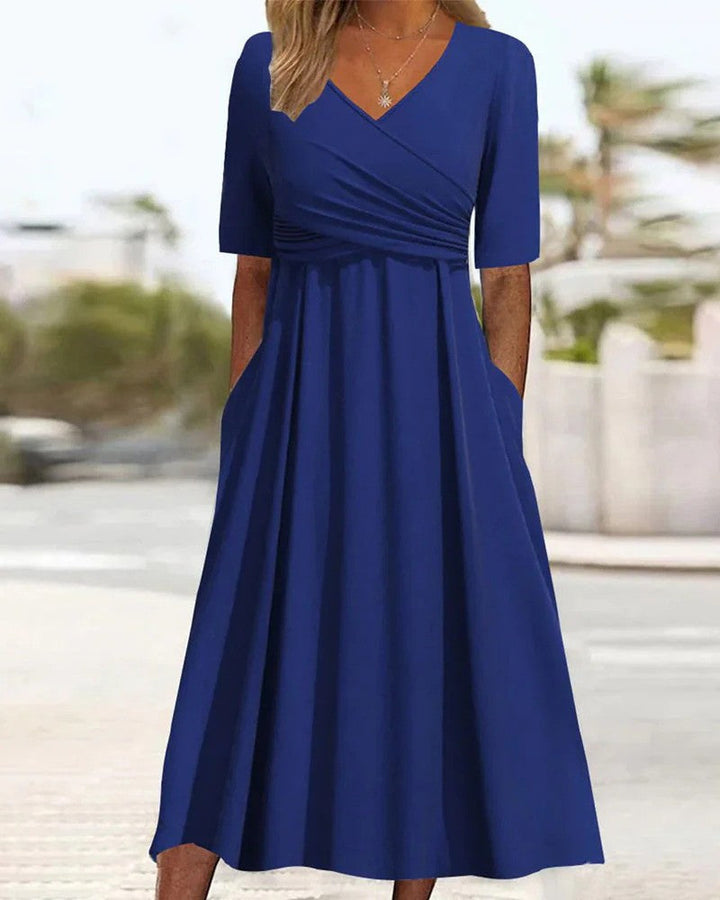 Elegantes Damen Midi Kleid mit Ärmeln für Herbst & Frühling, figurbetont, ideal als Büro- oder Freizeitkleid.