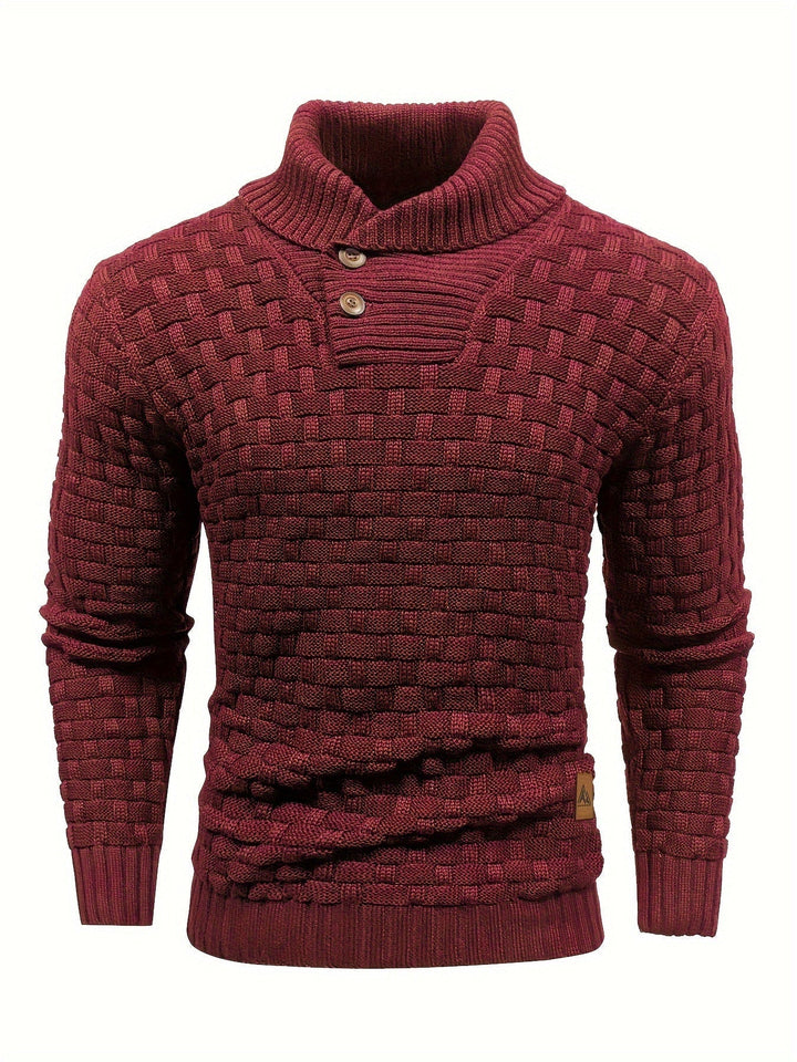 Gemütlicher Herren Strickpullover mit Schalkragen. Waffelstruktur, ideal als Winterpullover.