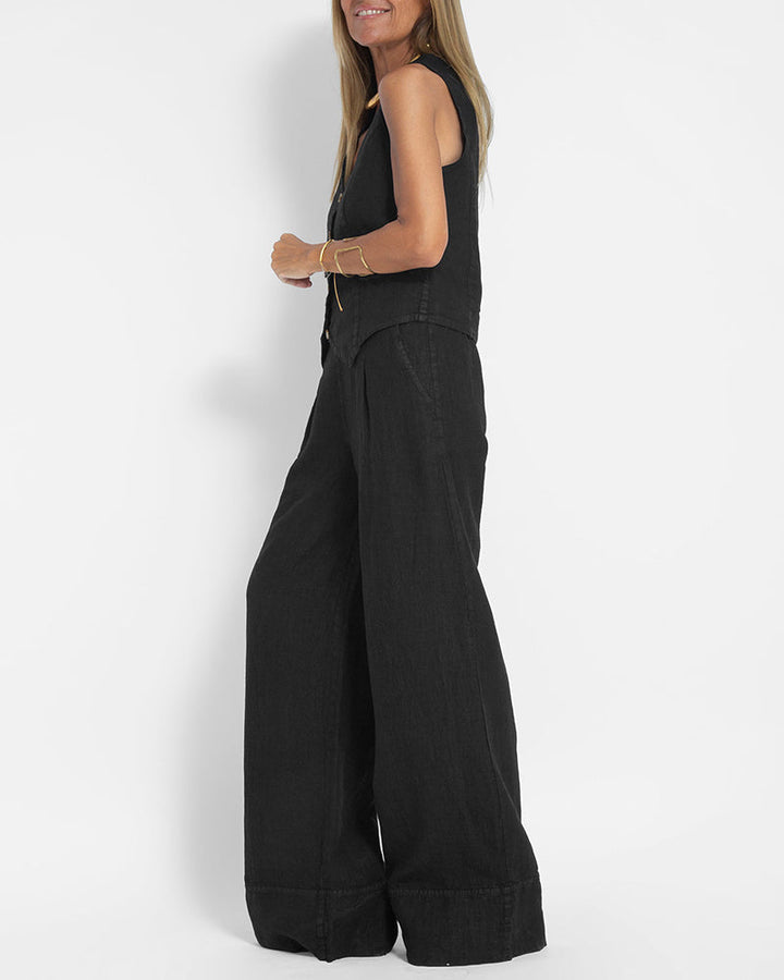Chices Damen Herbst Anzug Set: Weste & fließende weite Hose für einen raffinierten Tageslook.
