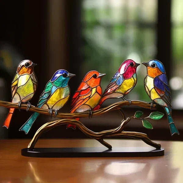 Bunte Acryl Deko-Vögel, ideale Fensterschmuck für Wohnzimmer; modernes Kunstobjekt und stilvolle Wohndeko.