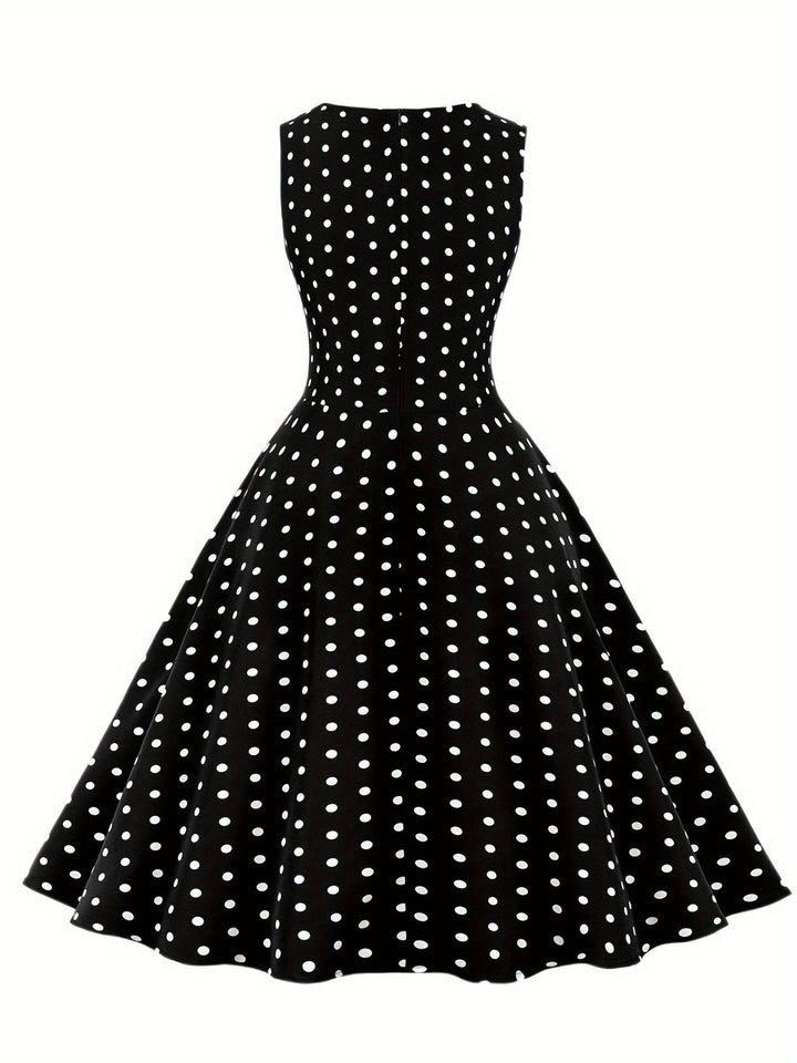 Stilvolles Vintage Polka Dot Partykleid für Damen, Rockabilly-Design, A-Linie, perfekt für festliche Events.