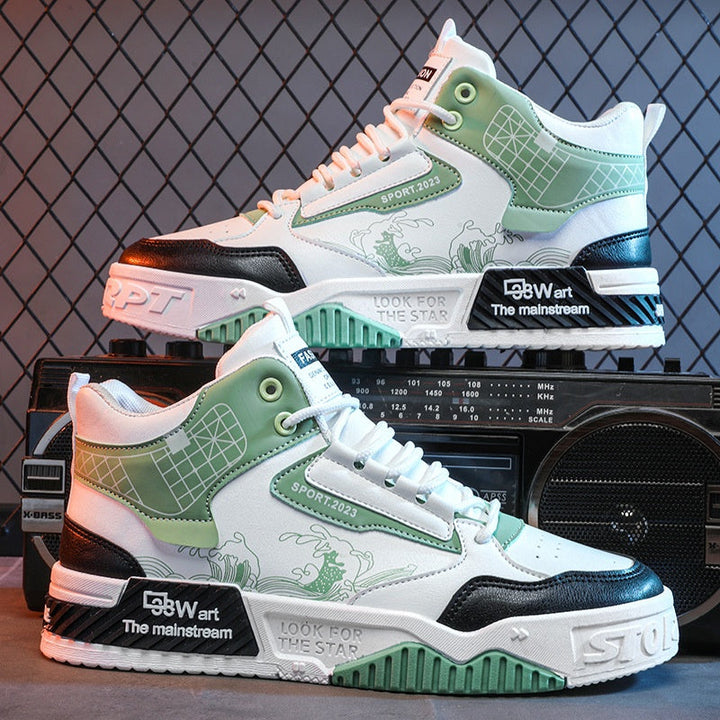 Atmungsaktive Unisex High-Top Freizeitschuhe mit strapazierfähiger Gummisohle und Schnürverschluss für Komfort.