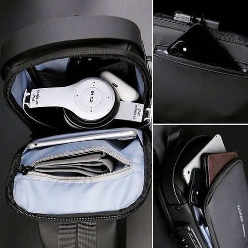 Sichere Damen Crossbody-Tasche, diebstahlsicher, mit USB-Ladefunktion für Handy, ideal für unterwegs.