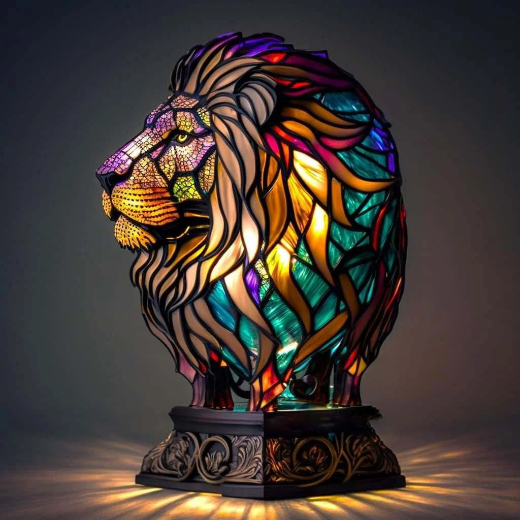 Kunstvolle Buntglaslampe mit Tierdesign, handgefertigt, perfektes Stimmungslicht als Akzentlampe.