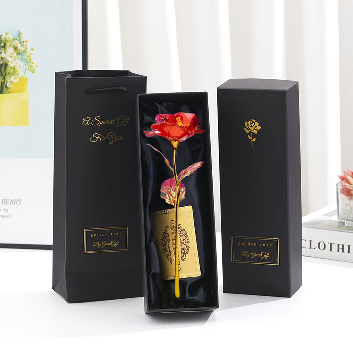 Ansicht der Luxus-Geschenkbox, offenbart die wunderschöne ewige Kunstrose für Frauen.