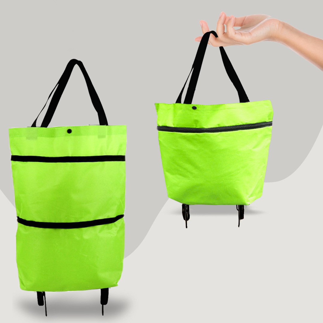 CarryFlex 2-in-1 Einkaufstrolley, grün, mit Rollen und Griff. Praktische, faltbare Einkaufstasche.