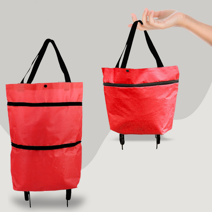 Kompakt gefaltete CarryFlex Einkaufstasche, blau. Platzsparende 2-in-1 Tasche, ideal als wiederverwendbarer Begleiter.