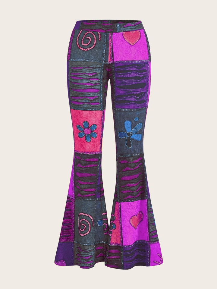 Damen Bootcut-Hose mit elegantem abstraktem Print. Mittelhoher Bund, vielseitig für Freizeit & Büro.