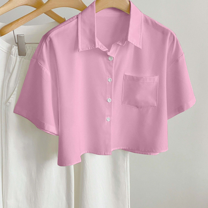Kurzes Damen Oberteil, Cropped Bluse, kurzärmlig, sommerlich leicht, vielseitig kombinierbar.