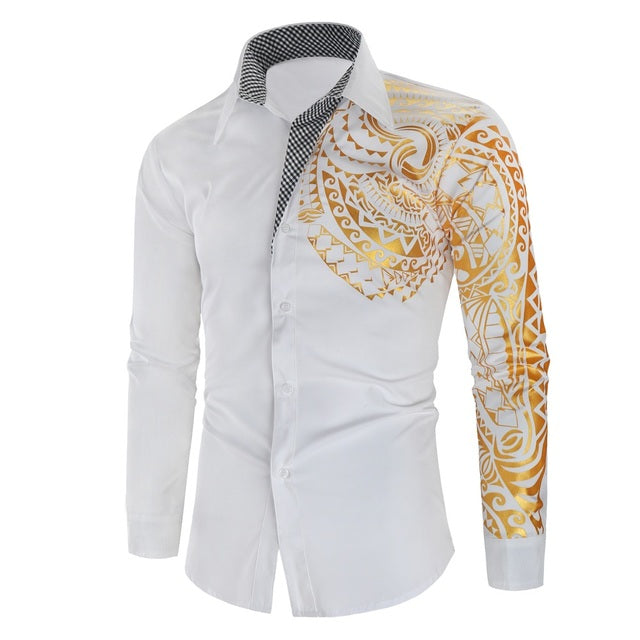Slim Fit Herrenhemd "Darius" mit stilvollen goldenen Akzenten; modernes Männershirt für Partys.