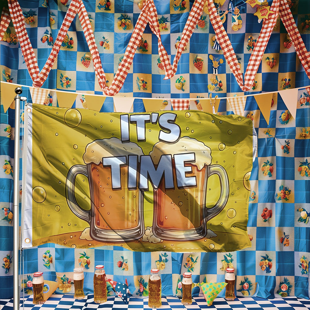 Wetterfeste Oktoberfest Flagge, blau-weiß. Große Feierfahne für Bierfeste, Partydeko & Festzubehör.