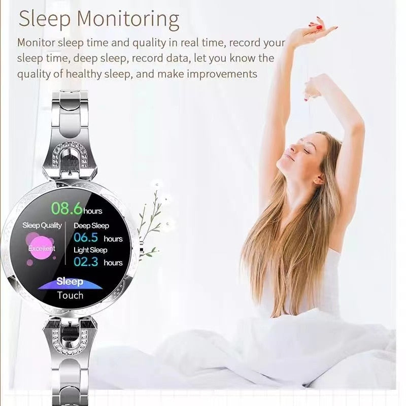 Wasserdichte Damen Smartwatch, ein modisches Accessoire mit umfassendem Gesundheitstracker.