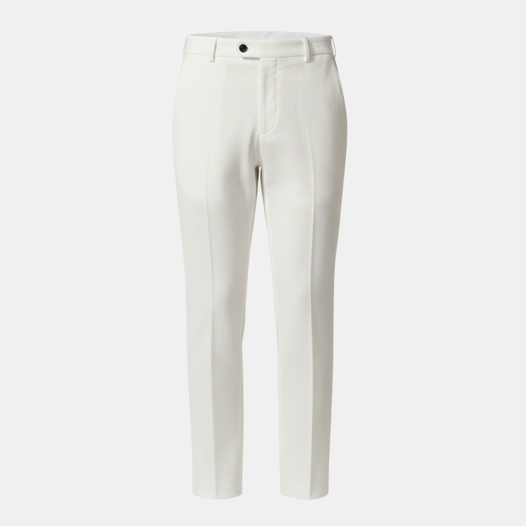 Elegante beige Herren Stoffhose, vielseitig für Sommer und Freizeit. Klassischer Schnitt, angenehmer Tragekomfort.