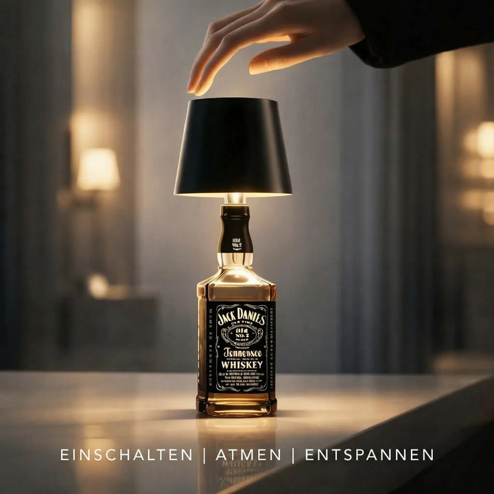 Modernes Flaschenlicht mit warmweißer LED, wiederaufladbar & kabellos.