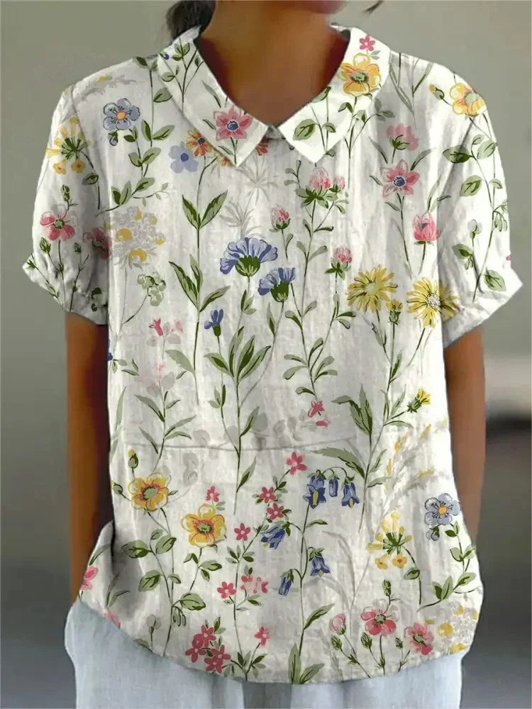 Moderne Frühlingsbluse für Damen, Langarm, mit farbenfrohem Blumenmuster, sehr bequem.
