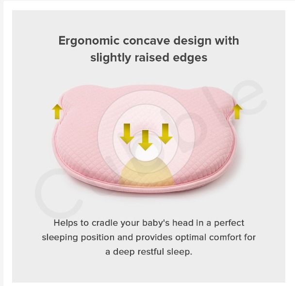 Schickes ErgoNest Memory-Schaum Babykissen in sanftem Design, unterstützt gesunde Kopfform & Schlaf.