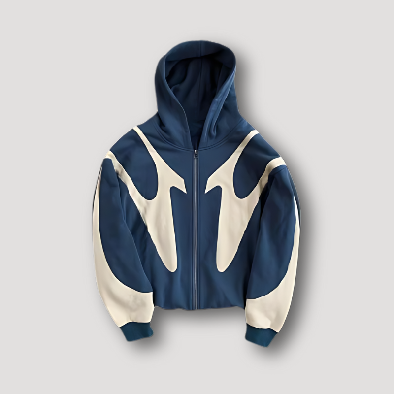 Trendiger Herren Kapuzenpullover im Urban Style mit markantem Flammenmuster. Lässige Alltagskleidung für Männer.