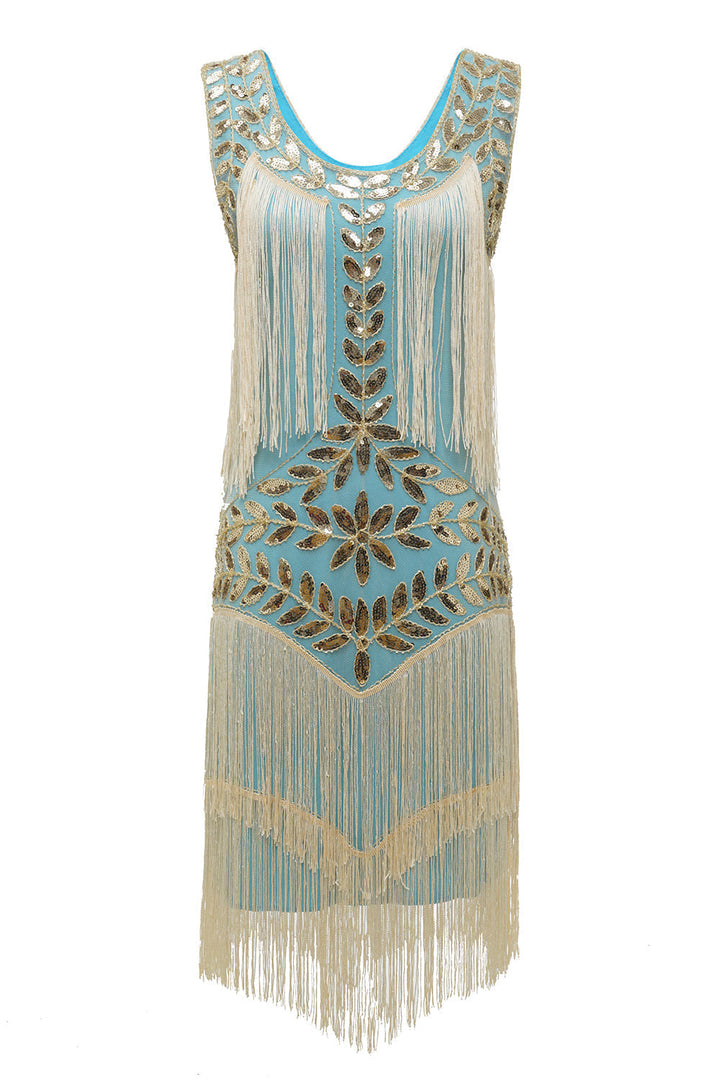 Damen Partykleid im 20er Jahre Flapper Stil, mit Pailletten & tanzenden Fransen, sehr elegant.