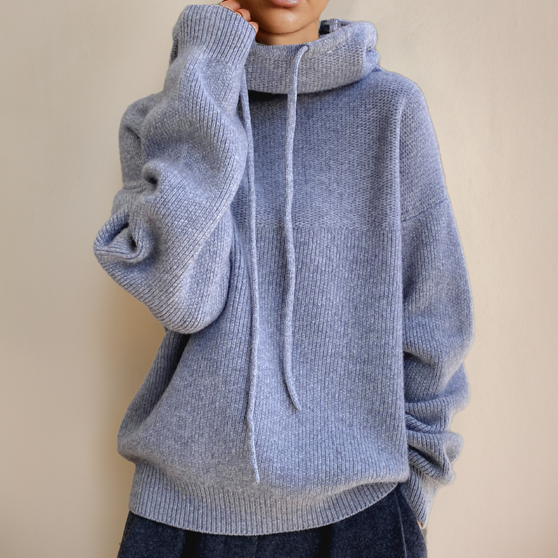 Kuscheliger Damen Strickpullover mit elegantem Schalkragen für warme Herbsttage.
