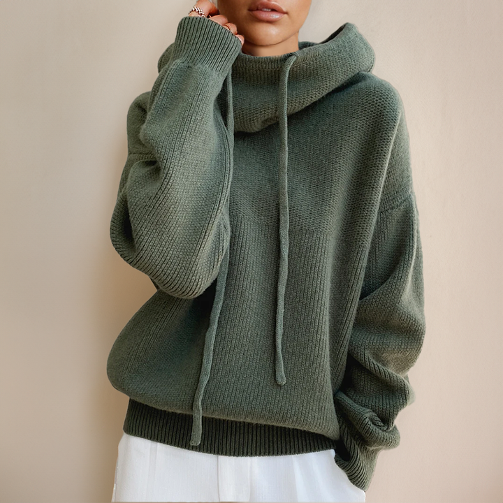 Damen Pullover mit Schalkragen für Herbstmode. Gemütlicher Langarmpullover aus Strick.
