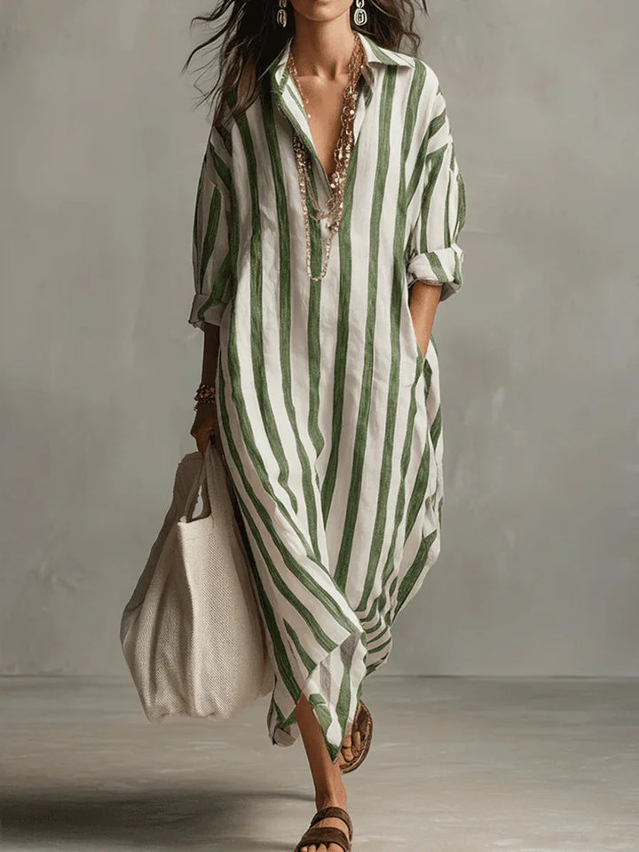 Damen Hemdenkleid, gestreift, mit Kragen und durchgehender Knopfleiste, perfekt für den Sommer.