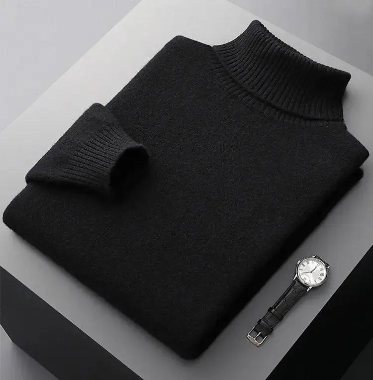 Marineblauer Herren Rollkragenpullover, fein gestrickt, bietet eleganten Komfort und Wärme.