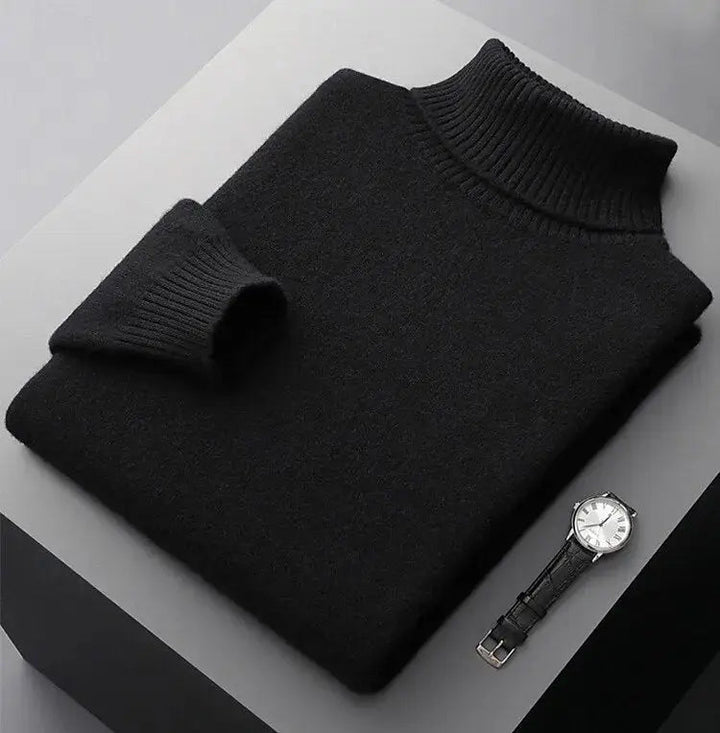 Marineblauer Herren Rollkragenpullover, fein gestrickt, bietet eleganten Komfort und Wärme.