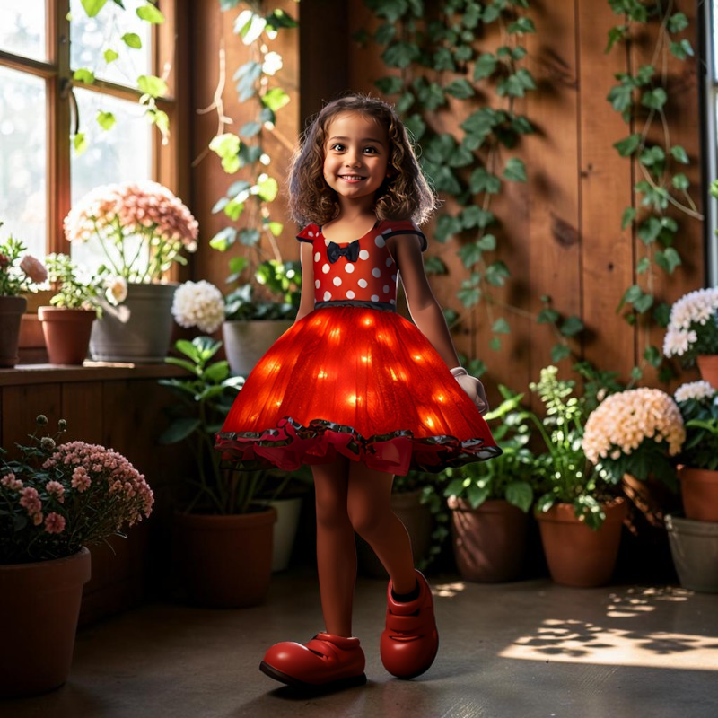 Süßes Kinder Mauskostümkleid mit Schleife und Punkten, ideal für Halloween-Partys und Faschingsverkleidungen.