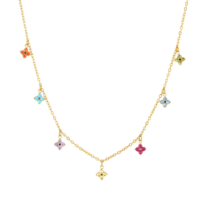 Elegante Damenhalskette, Gold Choker mit filigranen Blumen und glänzenden Zirkonia. Perfekter Schmuck.