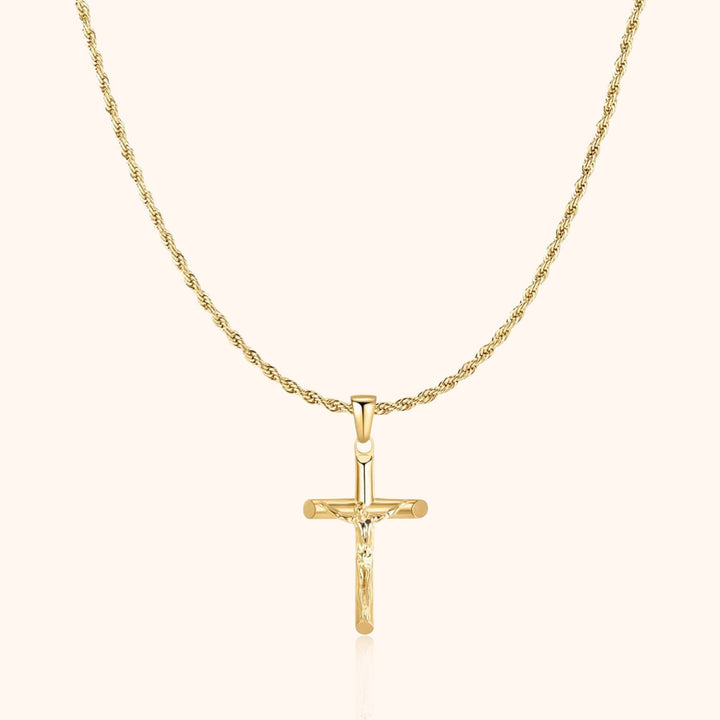 Robuste Herren Kreuz Halskette in Gold, stilvoller wasserfester Schmuck für den modernen Mann.