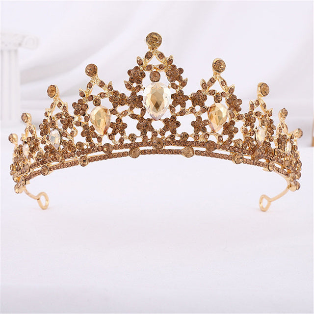 Damen Kristallkrone in Gold & bunten Farben, eleganter Haarschmuck für Bräute & Prinzessinnen.