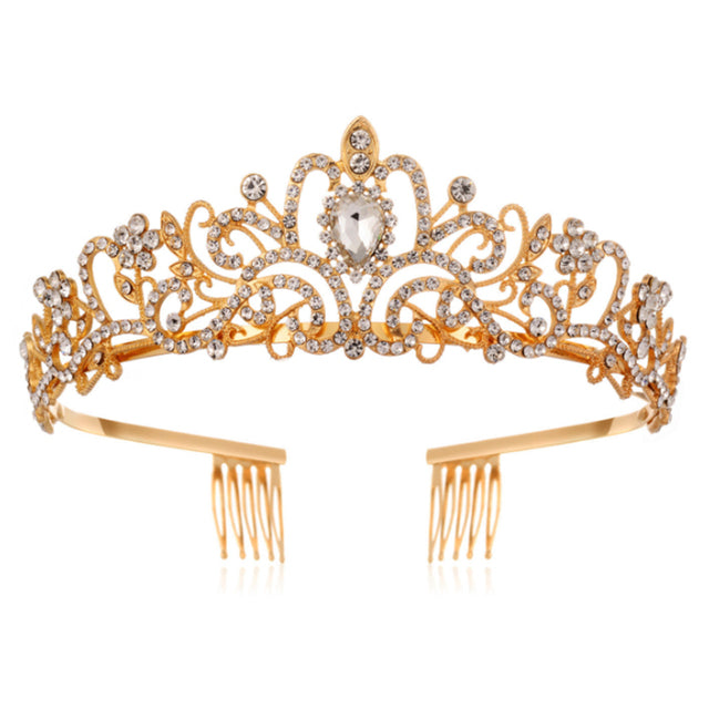 Edle Prinzessinnenkrone Gold & Farbe, funkelnder Haarschmuck für Hochzeiten & Feste.