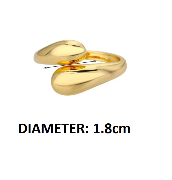 Schicker offener Goldring für Damen mit zwei goldenen Perlen. Dieser Edelstahl-Ring ist ein edler, verstellbarer Schmuck.