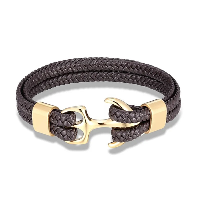 Schwarzes Unisex Anker-Armband, mehrlagig, mit maritimer Anker-Applikation. Trendiger Herren-Schmuck.
