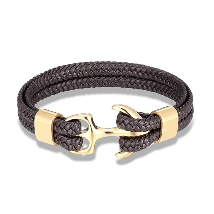 Schwarzes Unisex Anker-Armband, mehrlagig, mit maritimer Anker-Applikation. Trendiger Herren-Schmuck.