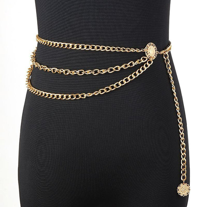 Eleganter Damen Taillengürtel, goldene Kette, ideal als Fashion Accessoire für jeden Anlass.